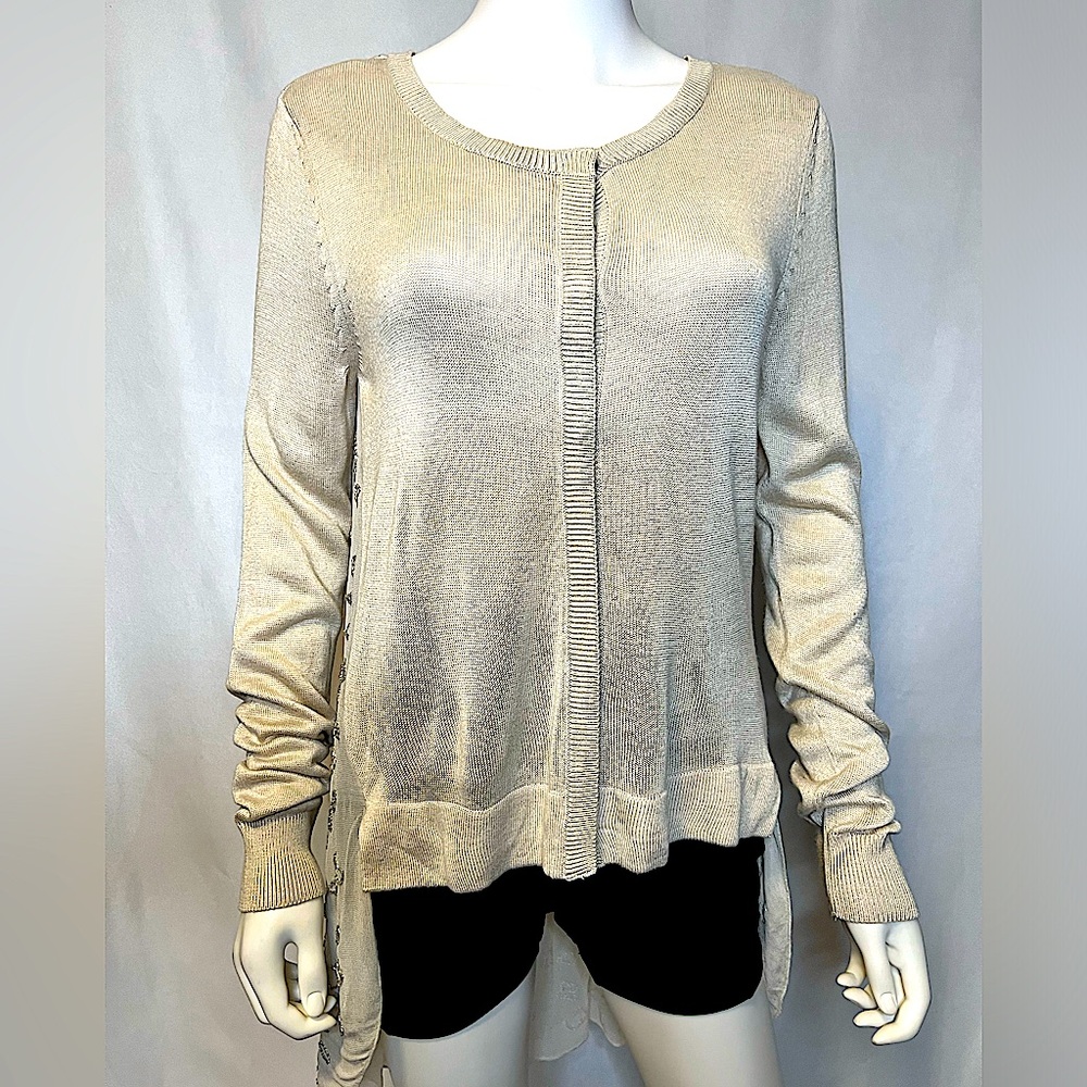 CHAN LUU. EUC.Stunning designer cardigan sweater with silk underlay. Almandine.M - Picture 2 of 12